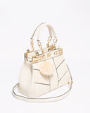 Ivory Saffiano Nadine Pom Pom Tote Bag With Gold Hardware