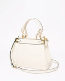 Ivory Saffiano Nadine Pom Pom Tote Bag With Gold Hardware
