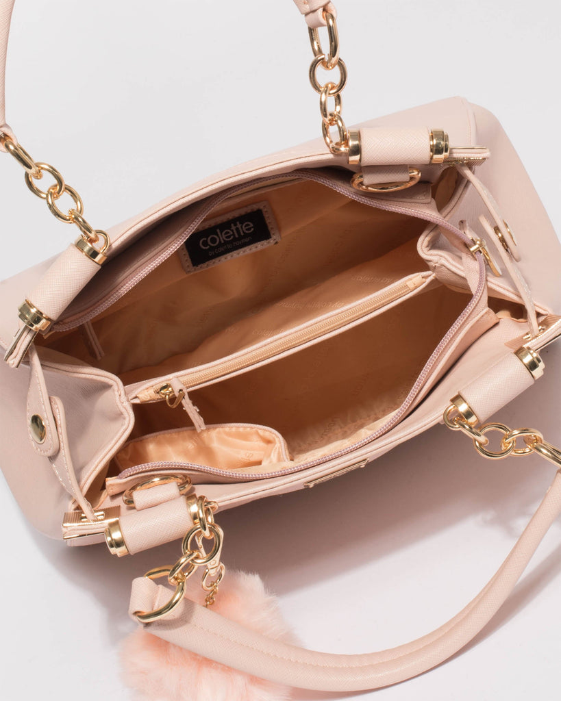 Pink Nadine Pom Pom Tote Bag