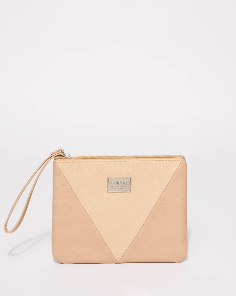 Beige Textured Poppy Wristlet Purse