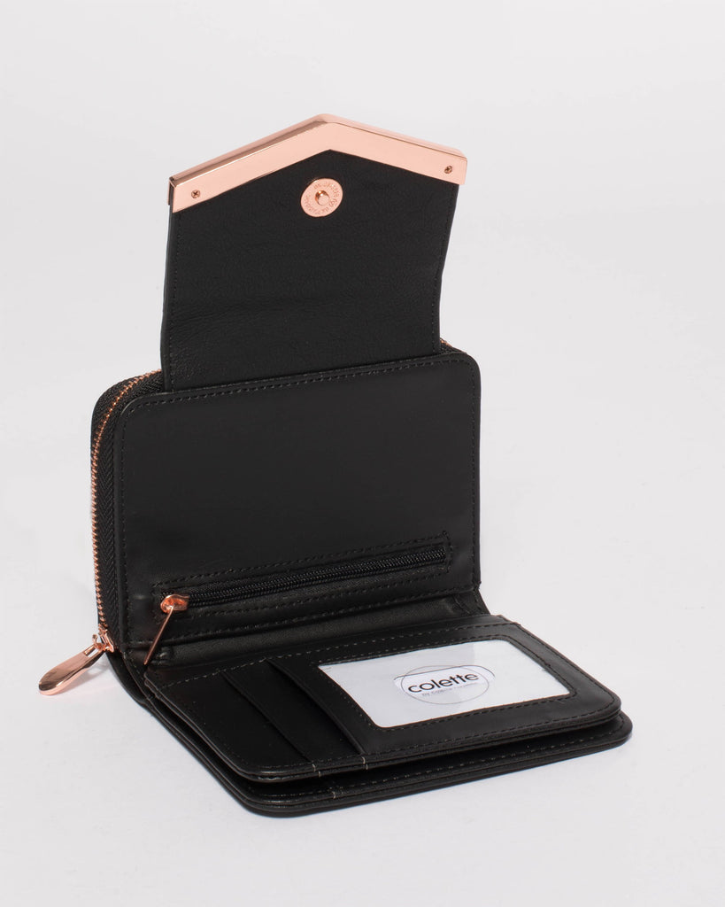 Black Blake Arrow Mini Wallet With Rose Gold Hardware