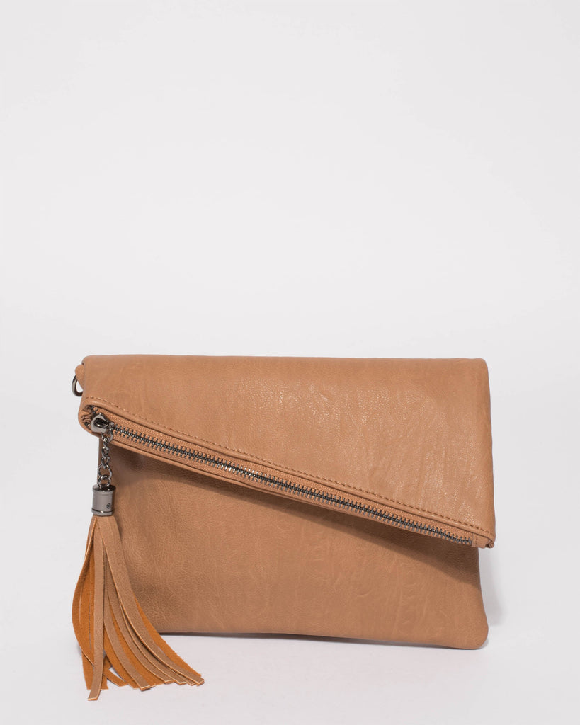 Caramel Gabi Foldover Clutch Bag
