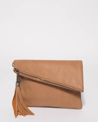 Caramel Gabi Foldover Clutch Bag