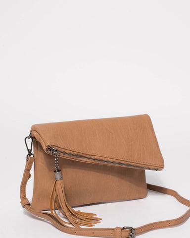 Caramel Gabi Foldover Clutch Bag