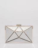 Silver Geometric Large Clutch Bag With Silver Hardware