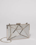Silver Geometric Large Clutch Bag With Silver Hardware