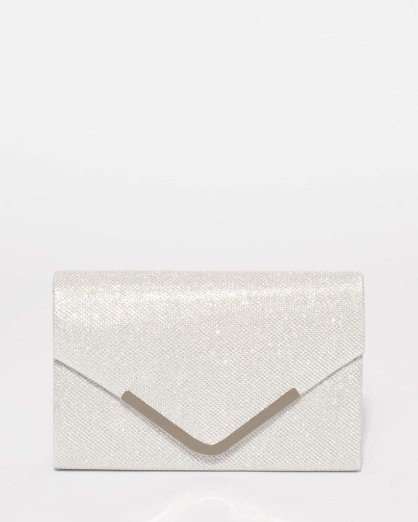 Silver Glitter Lilia Envelope Clutch Bag