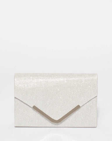 Silver Glitter Lilia Envelope Clutch Bag