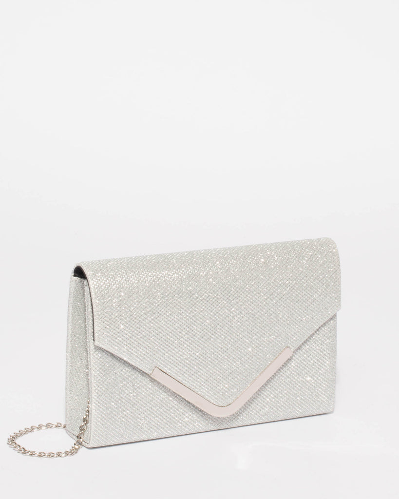 Silver Glitter Lilia Envelope Clutch Bag