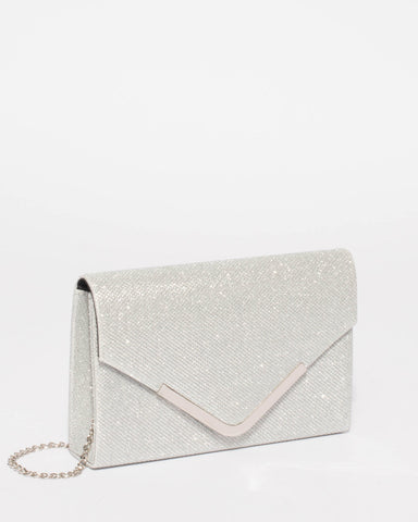 Silver Glitter Lilia Envelope Clutch Bag