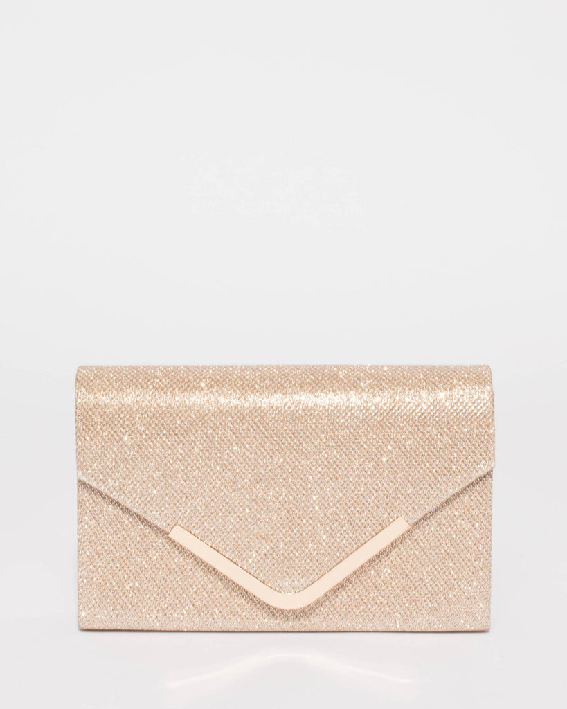 Gold Glitter Lila Envelope Clutch Bag