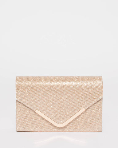 Gold Glitter Lila Envelope Clutch Bag