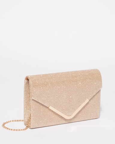 Gold Glitter Lila Envelope Clutch Bag
