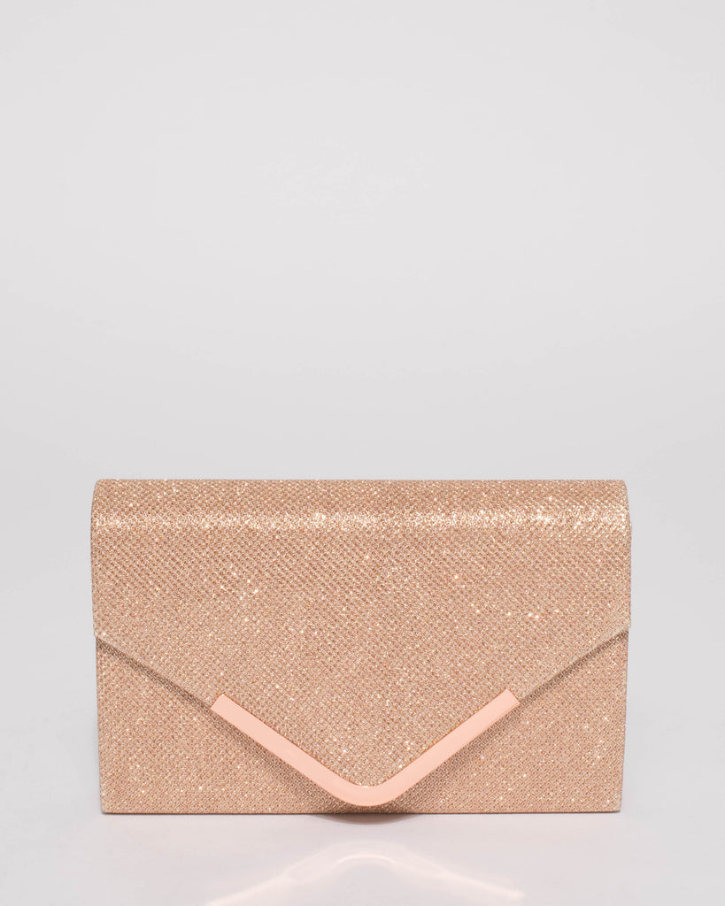 Rose Gold Glitter Lila Envelope Clutch Bag