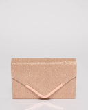 Rose Gold Glitter Lila Envelope Clutch Bag
