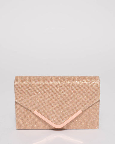Rose Gold Glitter Lila Envelope Clutch Bag