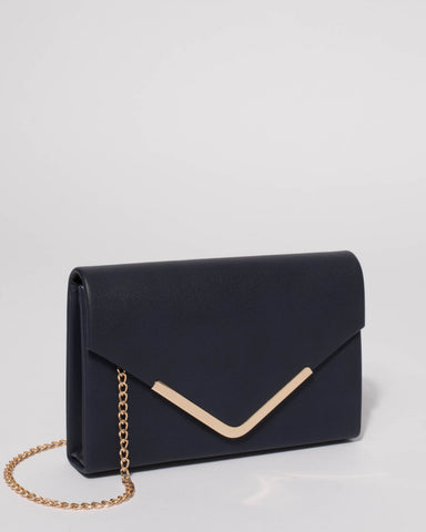 Navy Lila Envelope Clutch Bag