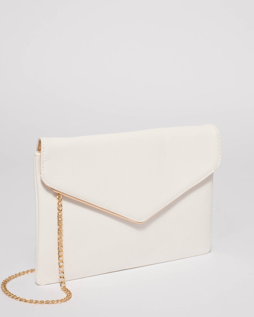 White Saffiano Samantha Clutch Bag