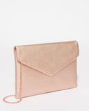 Rose Gold Saffiano Samantha Clutch Bag With Rose Gold Hardware