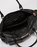 Black Smooth Pocket And Zip Baby Bag With Rose Gold Hardware