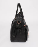 Black Smooth Pocket And Zip Baby Bag With Rose Gold Hardware