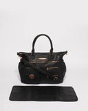 Black Smooth Pocket And Zip Baby Bag With Rose Gold Hardware