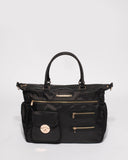 Black Nylon Pocket And Zip Baby Bag With Gold Hardware