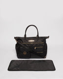 Black Nylon Pocket And Zip Baby Bag With Gold Hardware