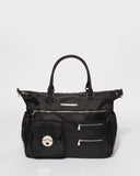 Black Pocket And Zip Baby Bag With Silver Hardware