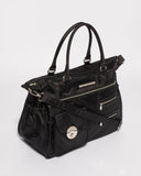 Black Pocket And Zip Baby Bag With Silver Hardware
