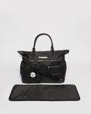 Black Pocket And Zip Baby Bag With Silver Hardware