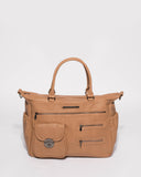 Caramel Pocket And Zip Baby Bag With Gunmetal Hardware