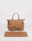 Caramel Pocket And Zip Baby Bag With Gunmetal Hardware