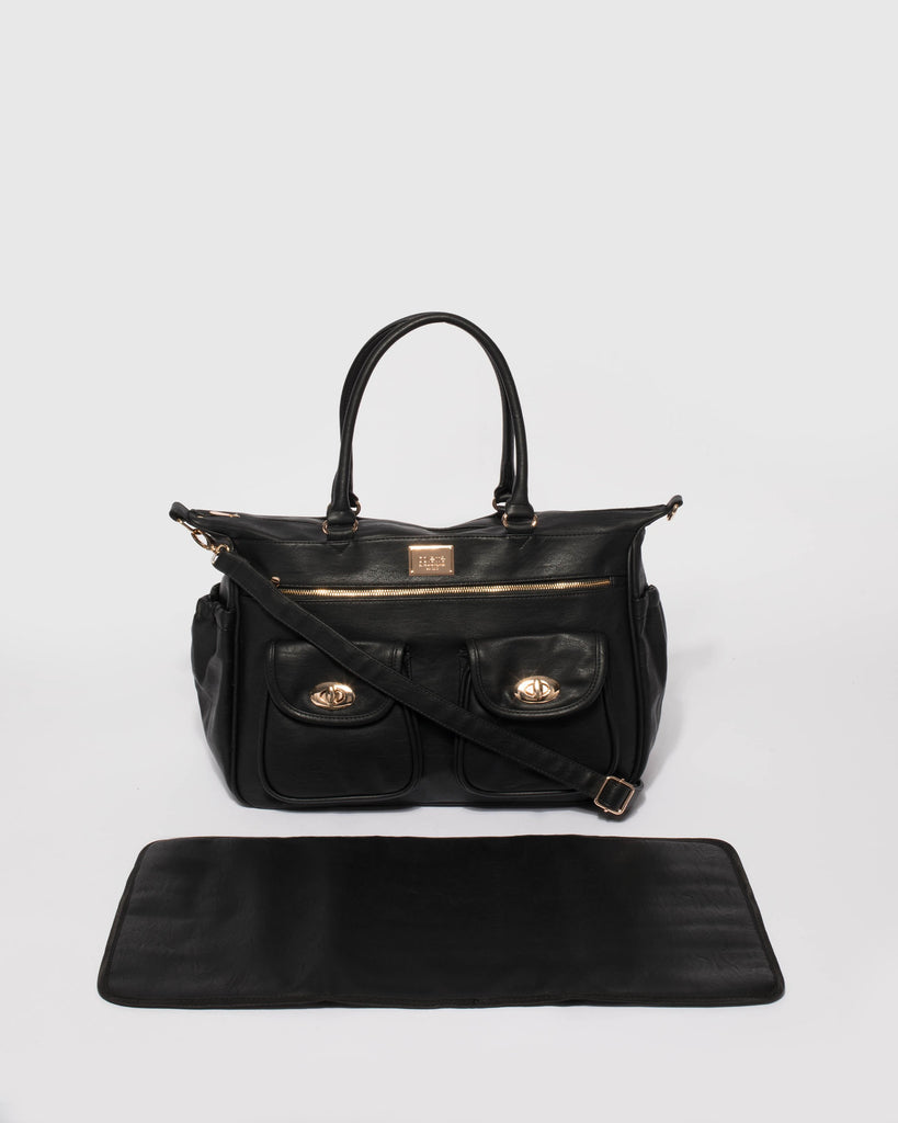 Black Baby Travel Bag With Gold Hardware