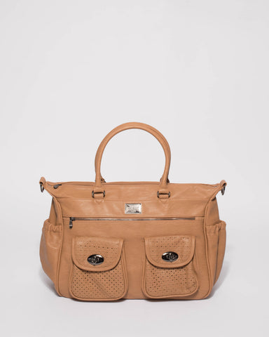 Caramel Baby Travel Bag With Gunmetal Hardware