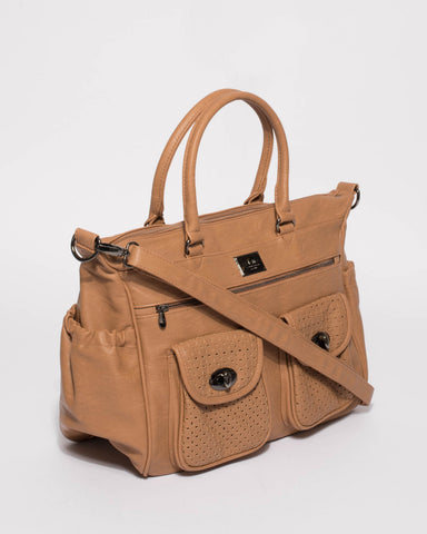 Caramel Baby Travel Bag With Gunmetal Hardware