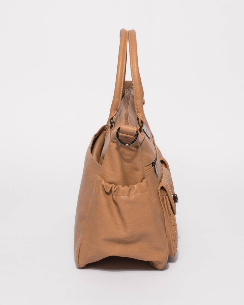 Caramel Baby Travel Bag With Gunmetal Hardware