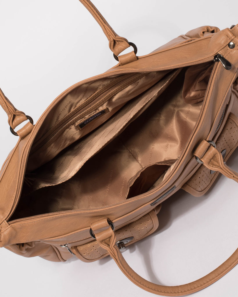 Caramel Baby Travel Bag With Gunmetal Hardware