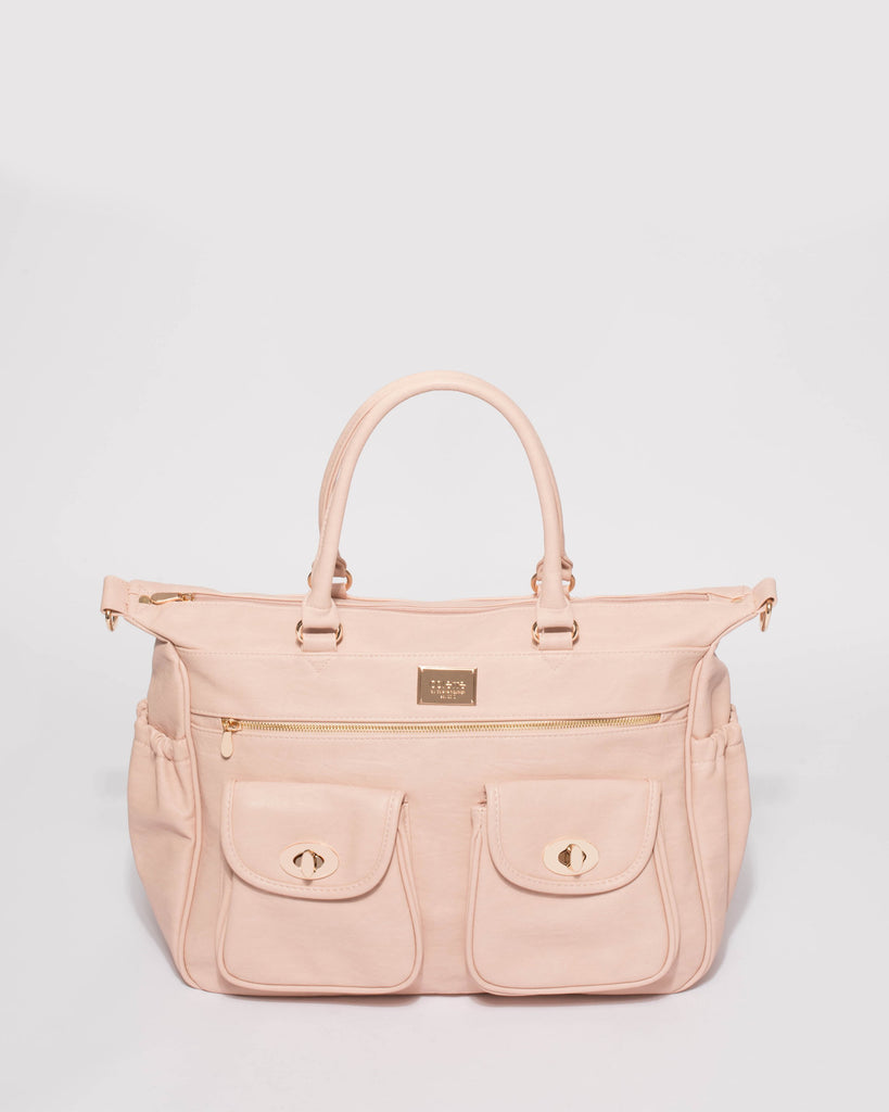 Pink Baby Travel Bag With Gold Hardware