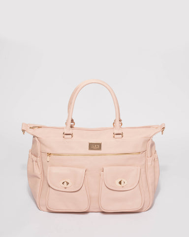 Pink Baby Travel Bag With Gold Hardware