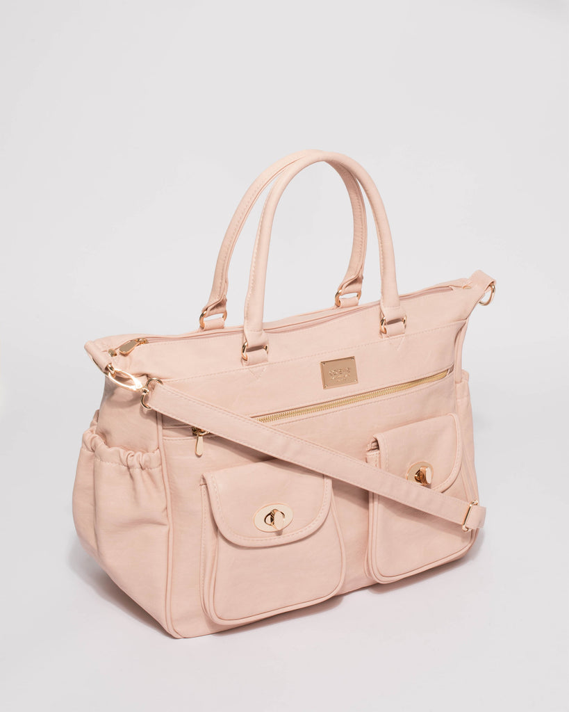 Pink Baby Travel Bag With Gold Hardware