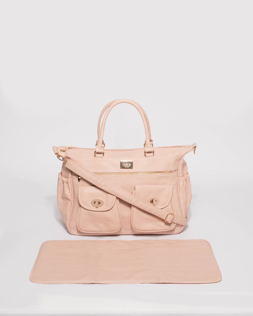 Pink Baby Travel Bag With Gold Hardware