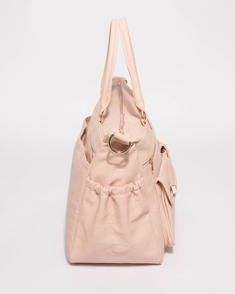 Pink Baby Travel Bag With Gold Hardware