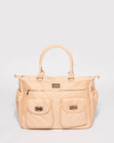 Beige Quilted Baby Bag With Gold Hardware