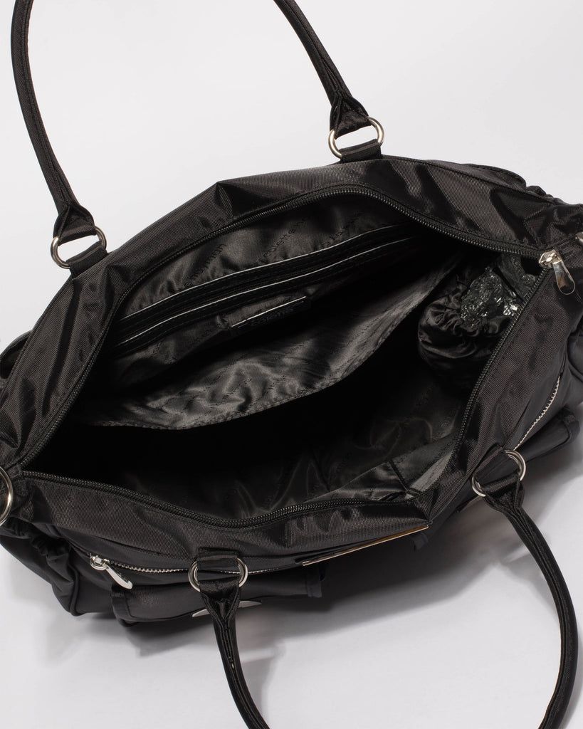 Black Double Pocket Baby Bag With Silver Hardware