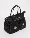 Black Double Pocket Baby Bag With Silver Hardware