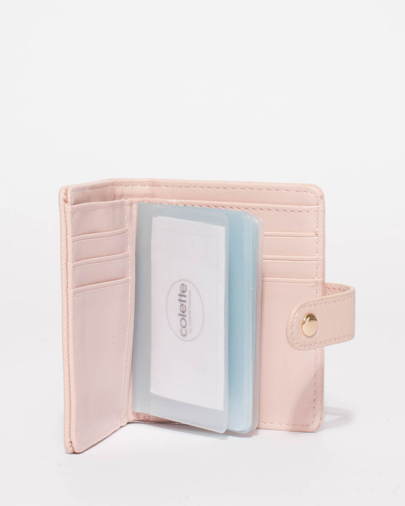 Pink Credit Card Sleeve Purse With Gold Hardware