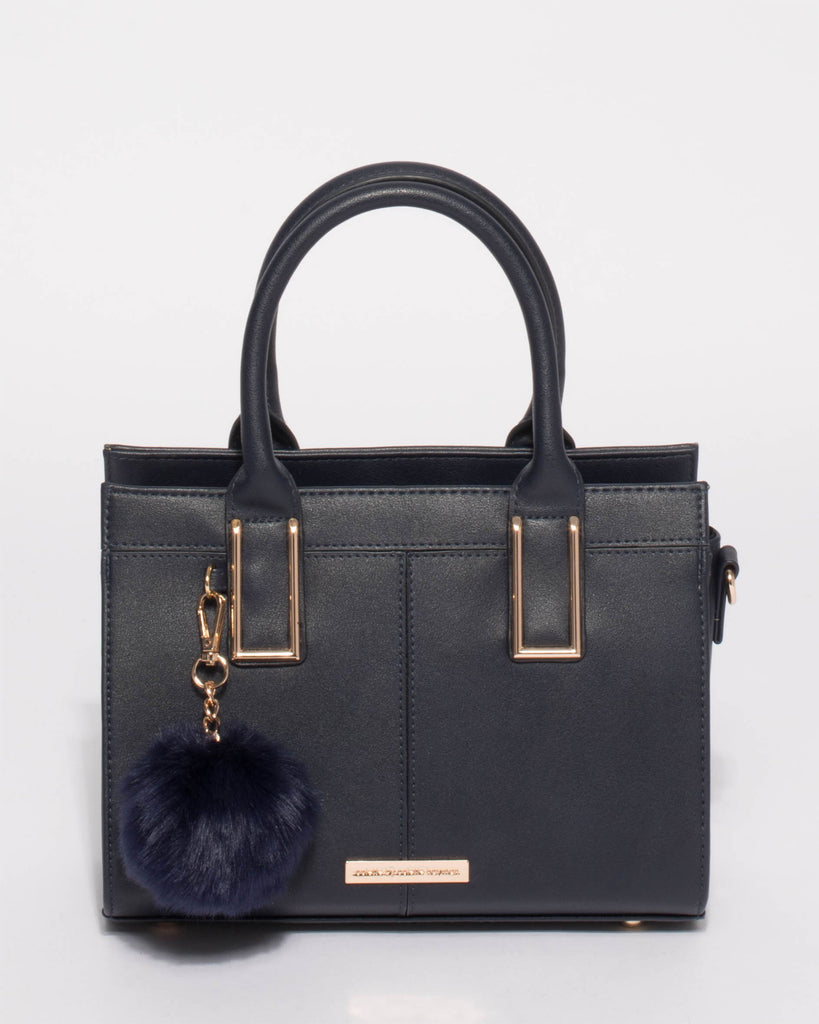 Navy Stef Pom Pom Mini Bag