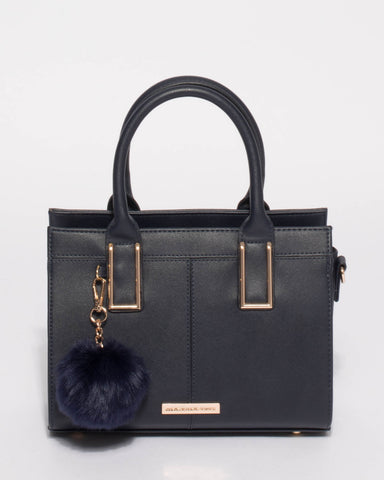 Navy Stef Pom Pom Mini Bag