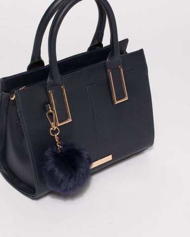 Navy Stef Pom Pom Mini Bag